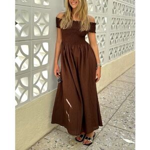 Hill House Marguerite Dress in Brown Tonal Seersucker XS